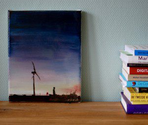 Painting Windmill on a book shelf